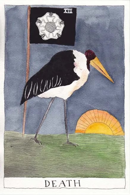 the death tarot card with marabou stork